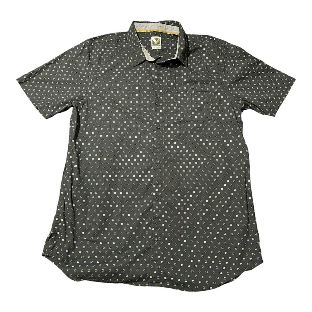 Voyager Shirt Mens 2XL Black‎ Geometric Print Short Sleeve Button Front Casual